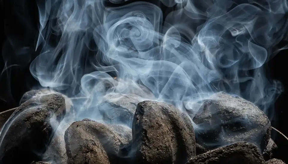 Humo saliendo de carbón recién encendido